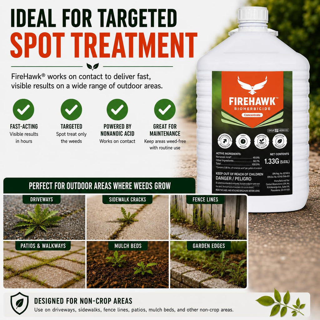 FireHawk® Bioherbicide 1.33 Gal Concentrate – High Performance Weed and Grass Killer – Visible Results in Hours. for the Control of Broadleaf Weeds, Grasses & Mosses – Makes 28 Gallons of Solution