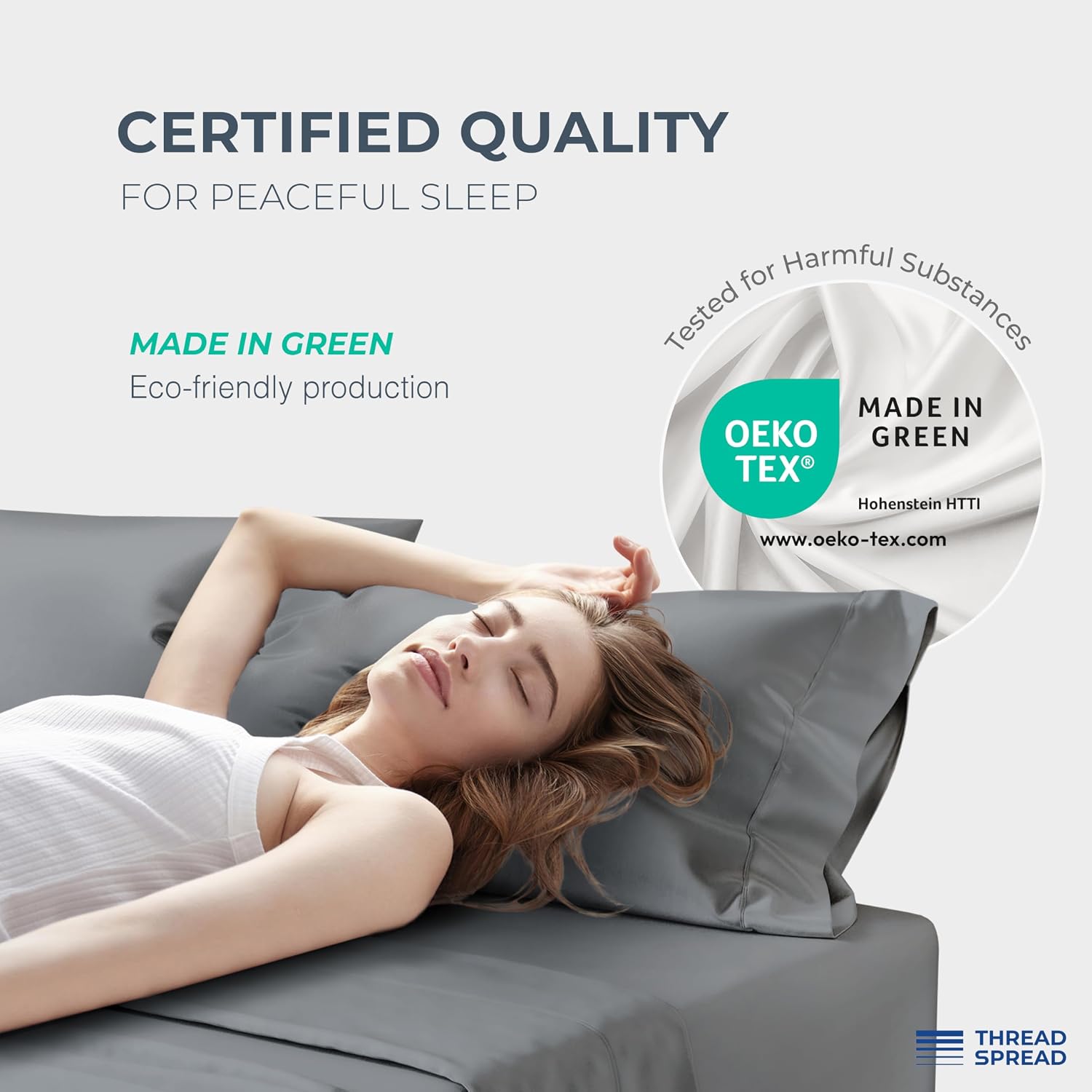 THREAD SPREAD 100% Egyptian Cotton Split King Sheets Sets for Adjustable Bed - 1500 Series Split Top King Sheets (5 PC, Dark Grey), Silky Soft, Sateen, Cooling & Breathable, 17' Deep Pocket Bed Set