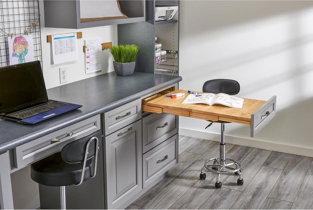 Rev-A-Shelf Pull Out Tambour Table/ Counter Extension Top for 21.77' Drawers, Sliding Kitchen Cabinet Storage Shelf, Maple Wood, 4TT-2133-1