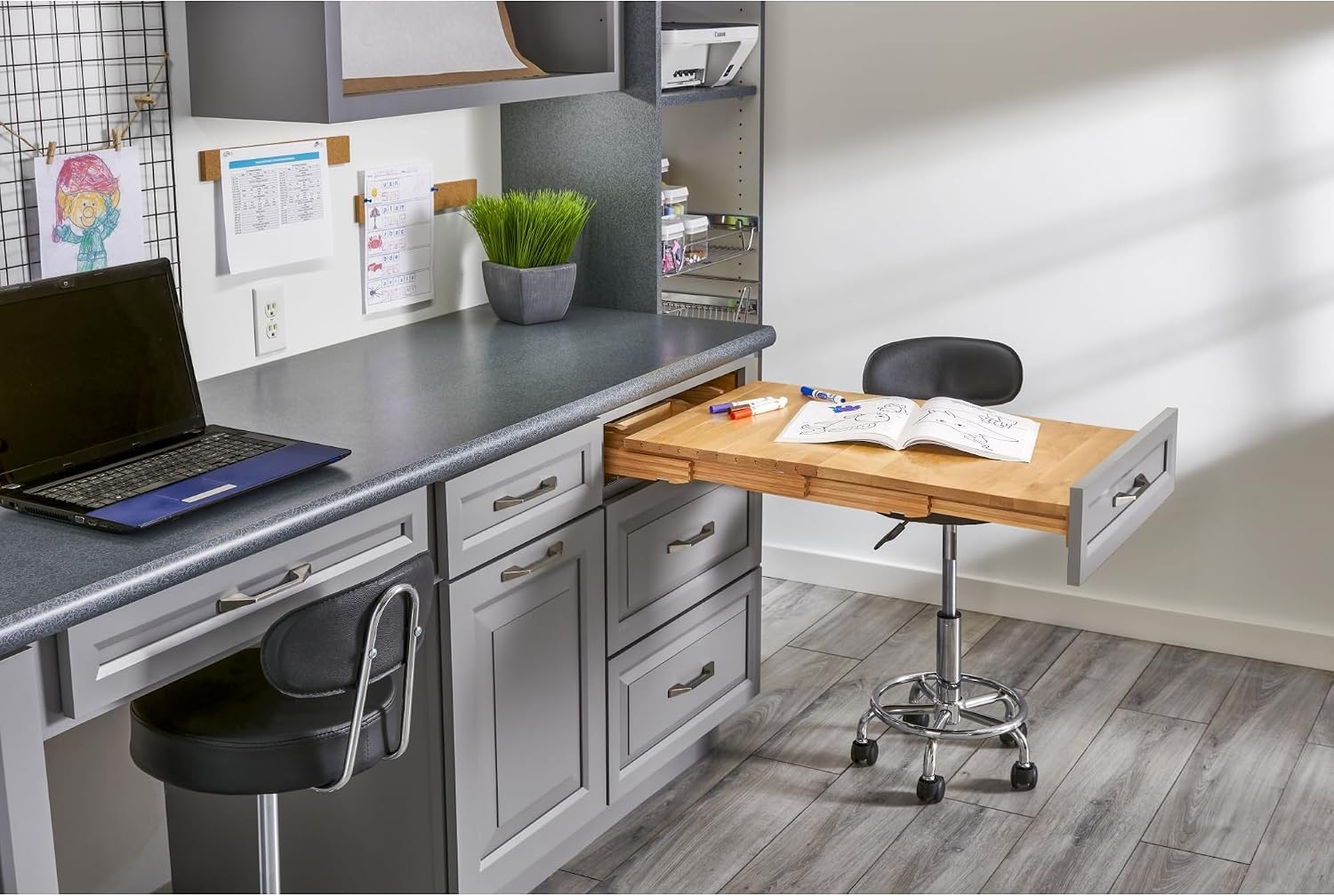 Rev-A-Shelf Pull Out Tambour Table/ Counter Extension Top for 21.77' Drawers, Sliding Kitchen Cabinet Storage Shelf, Maple Wood, 4TT-2133-1