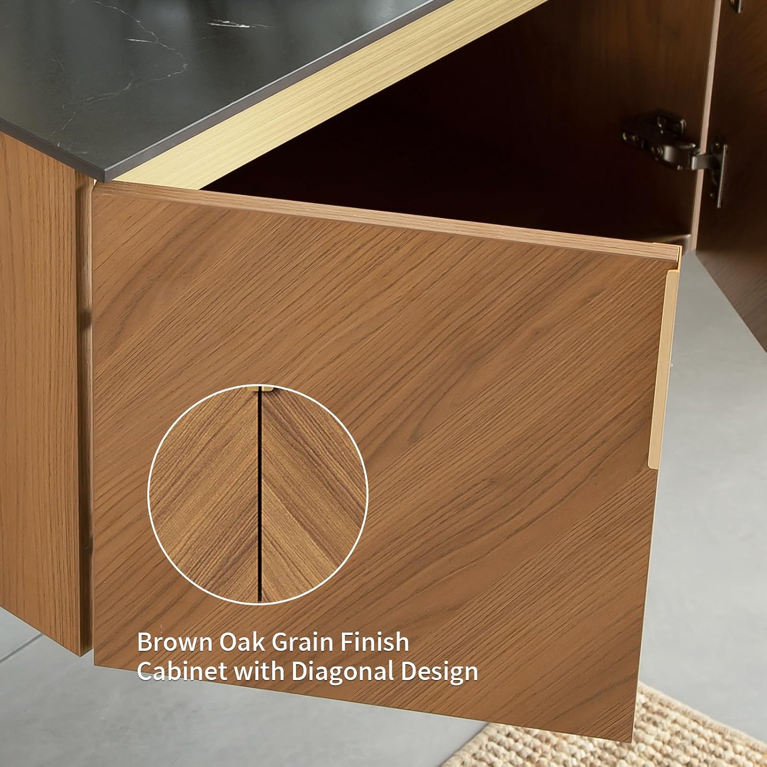 30 Inch Floating Vanity with Sink Combo, Modern Bathroom Vanity with Vessel Sink, Wall-Mounted Bathroom Vanity Cabinet with Doors, Sintered Stone Countertop and Round Basin,Brown Oak