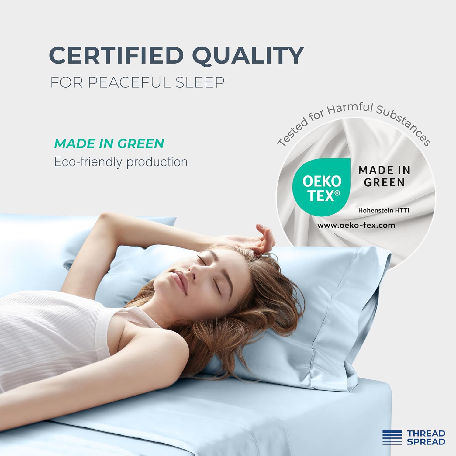 THREAD SPREAD 100% Egyptian Cotton Sheets Queen Size - Luxury 1500 Series Queen Sheet Set Egyptian Cotton (4 PC, Light Blue), Silky Soft, Sateen Weave, Cooling & Breathable, 17' Deep Pocket Bed Set