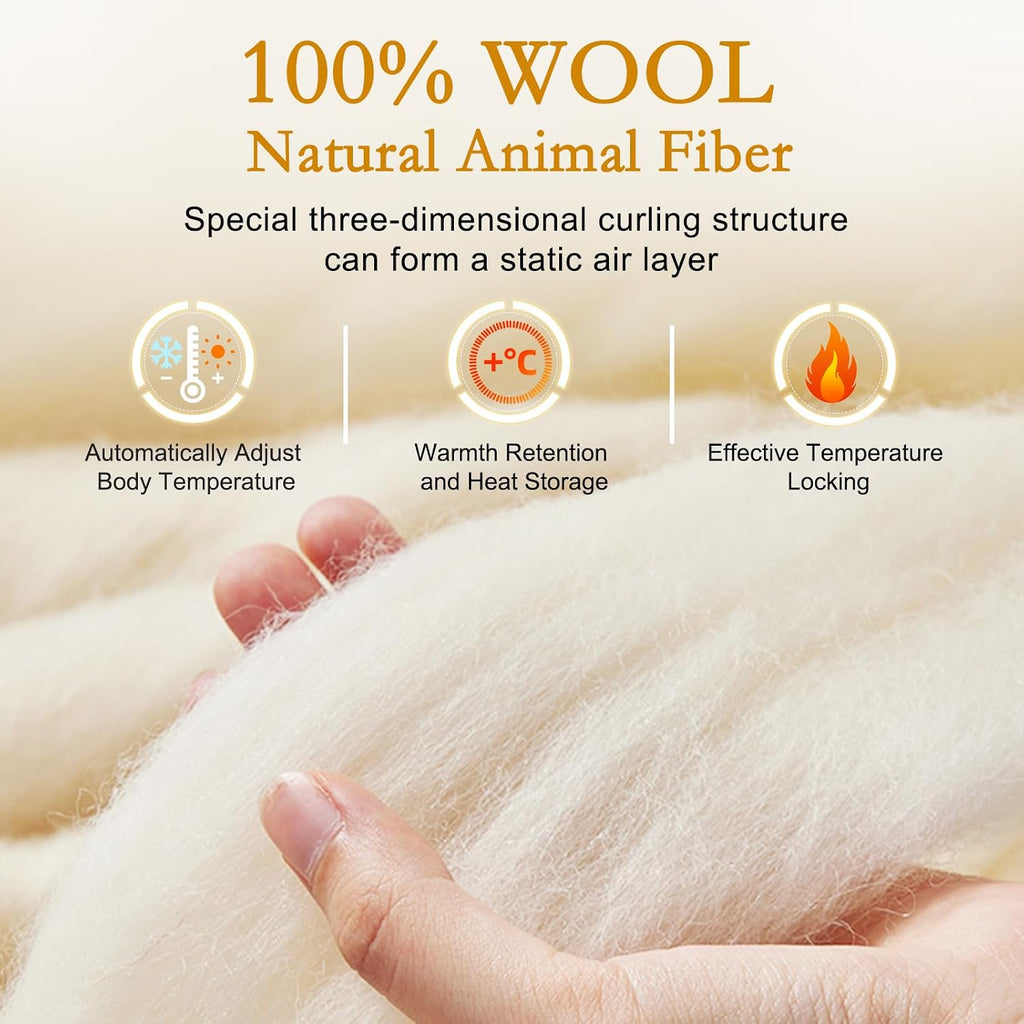 YOUR MOON Luxurious All Season Wool Comforter Queen Size, 100% Australian Lamb Wool Filling, Hypoallergenic Comforter Duvet Insert with Soft Noiseless Cotton Shell (Green)