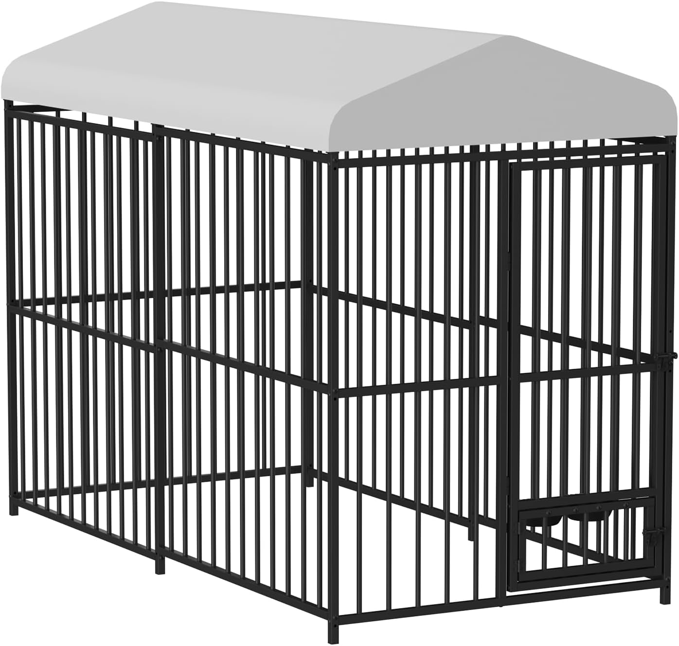 GarveeHome 8×4×6FT Large Heavy Duty Outdoor Dog Kennel, Weatherproof Metal Dog Cage with Lock, Rotating Stainless Steel Feeding Bowl & Waterproof Roof Cover, for All Dog Breeds, Yard or Indoor Use