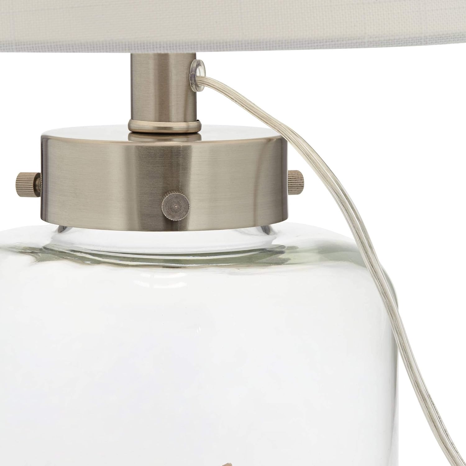360 Lighting Country Coastal Small Accent Table Lamps 20.5' High Set of 2 Clear Glass Fillable Shells White Drum Shade Decor for Living Room Bedroom Beach House Bedside Nightstand Home