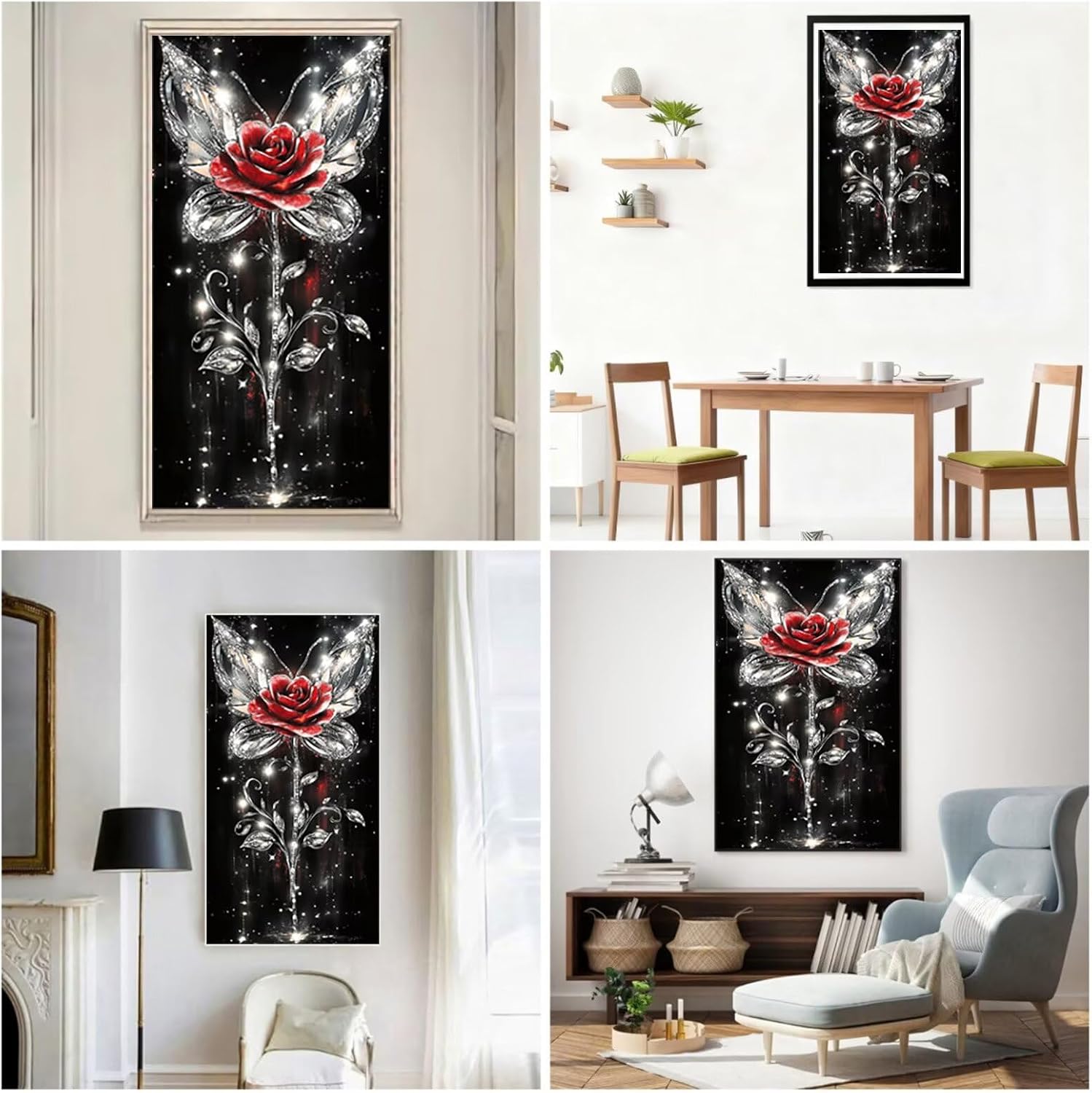 Diamond Art Kits for Adults Rose Diamond Painting Kits, 5D DIY Round Butterfly Full Drill Dimond Art Paintings Rhinestones Crafts for Adults for Gift Home Wall Decor, Large Size 36 x 72 Inch, Model939