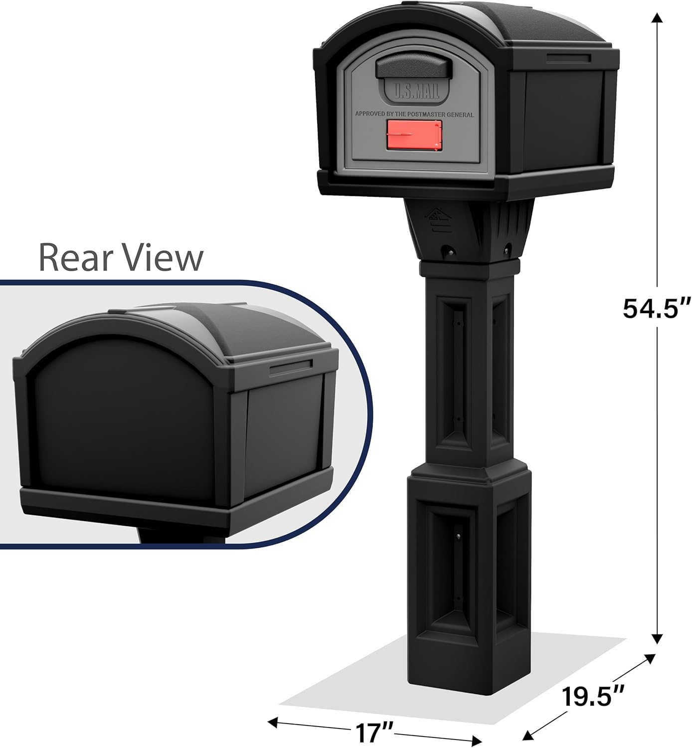 Simplay3 USPS T4 Extra Large Capacity XL Mailbox and Post Cover with Durable Double-Wall Construction, Weather-Resistant Design, Black, Made in the USA