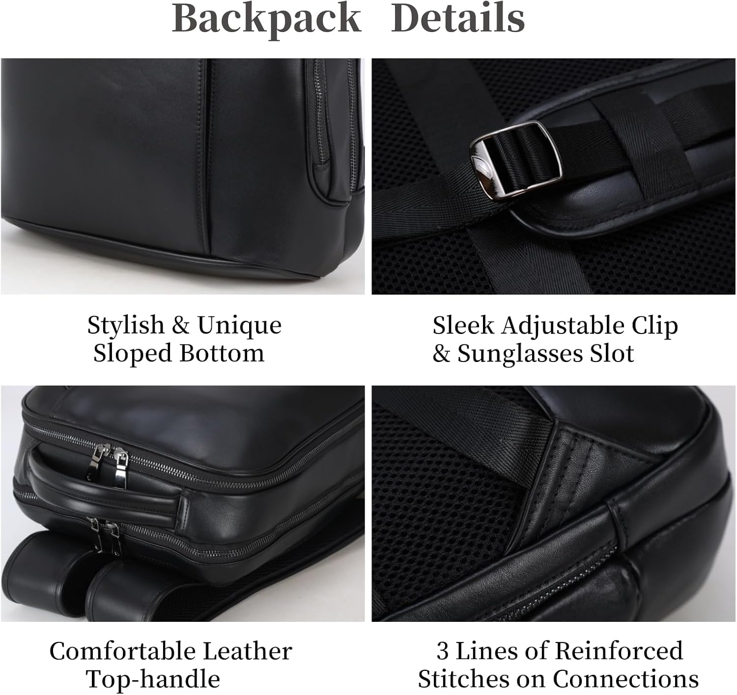 Masa Kawa Slim Leather 15' Laptop Backpack for Women Men Small Business Travel Office Work Computer Rucksack Bag Executive Casual Daypack, Black