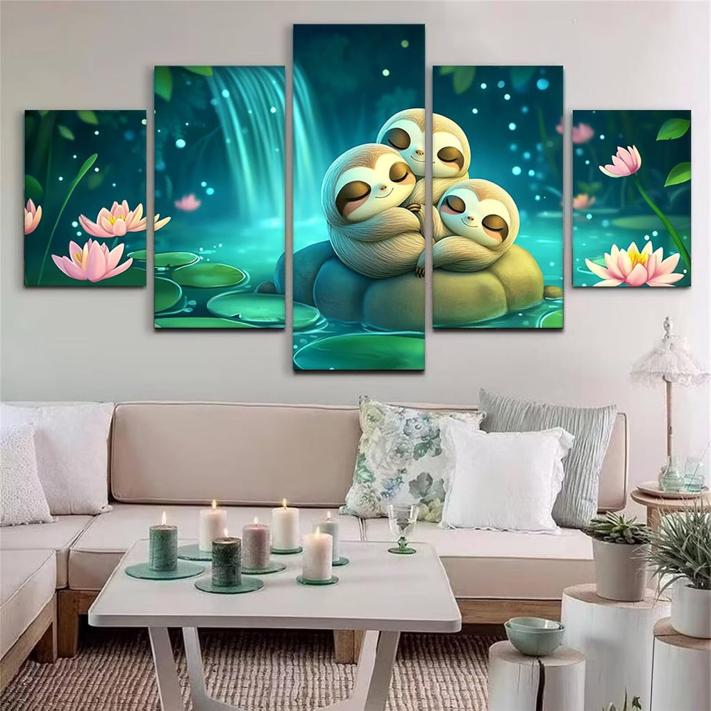 Sloth Diamond Art 5 Piece Diamond Painting Animal 5D DIY Full Round Drill Dimond Art Paintings Rhinestones Crafts for Adults Gem Painting for Home Decor, Large Artwork for Wall 40 x 80 Inch, Model471