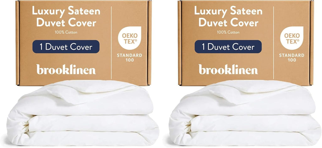 Brooklinen Luxury Sateen Duvet Cover - 100% Cotton, King/California King Size in White with Extra-Long Corner Ties and Button Closure - Best King/Cali King Duvet Covers (Pack of 2)