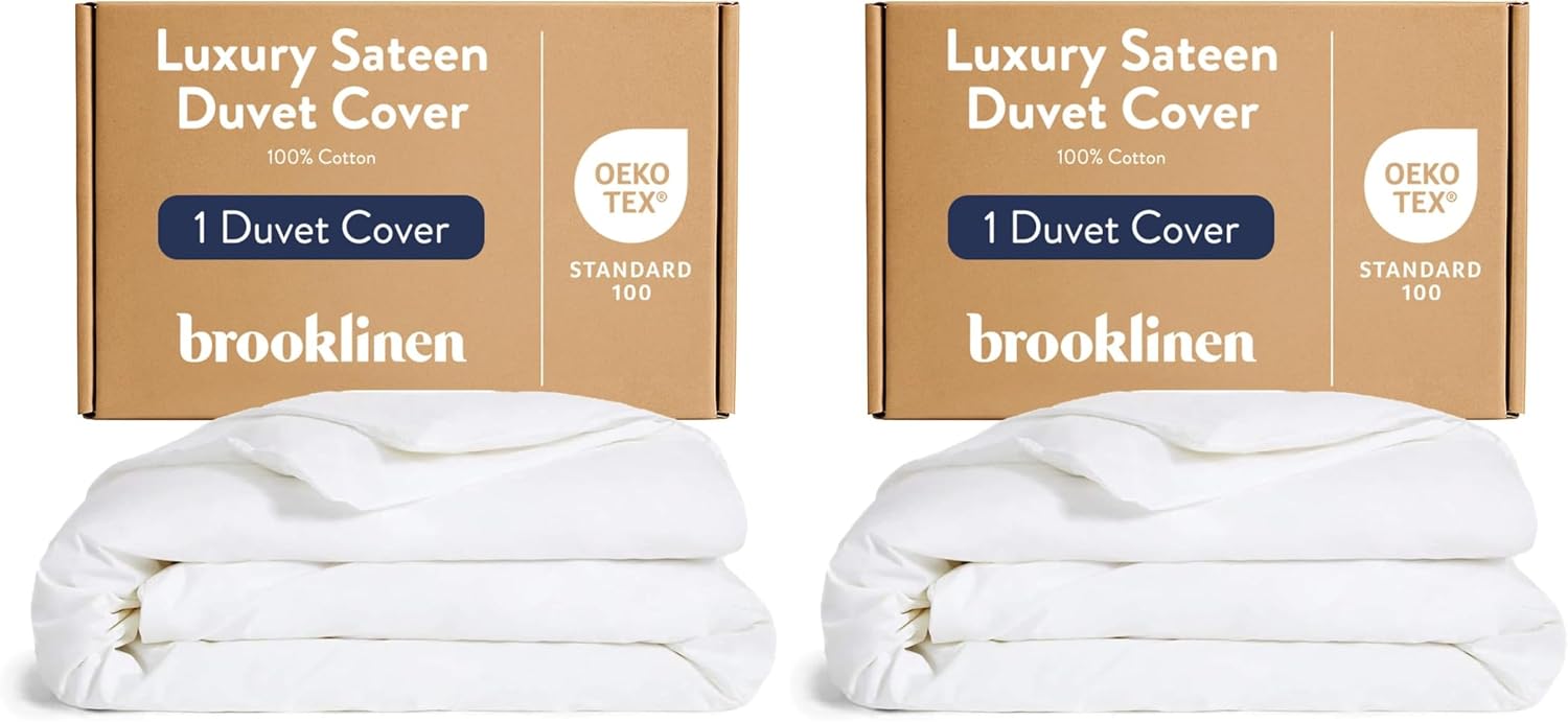 Brooklinen Luxury Sateen Duvet Cover - 100% Cotton, King/California King Size in White with Extra-Long Corner Ties and Button Closure - Best King/Cali King Duvet Covers (Pack of 2)