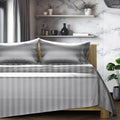 TEXAS LINEN CO. 100% Egyptian Cotton Queen Sheets Set - Luxury 1200 Series Star Sleepin' Damask Egyptian Cotton Sheets Queen Size (4 PC, Dark Grey Stripe), 17' Deep Pocket, Cooling Hotel Bedding Set