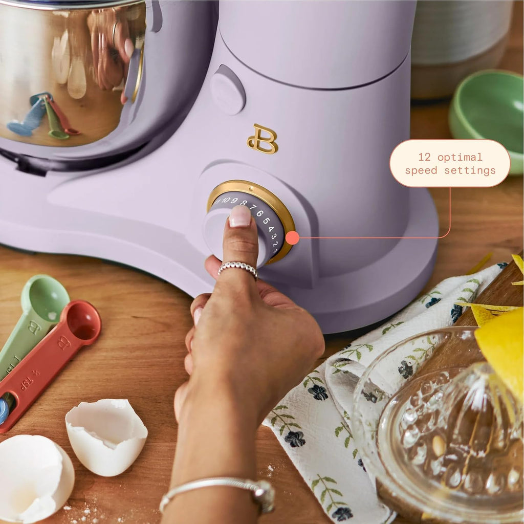 3.5 Qt Stand Mixer, 300W Powerful Motor, Tilt-Head Design with Stainless Steel Bowl, 12 Speeds, Includes Dough Hook Whisk Beater for Baking Mixing (Lavender)