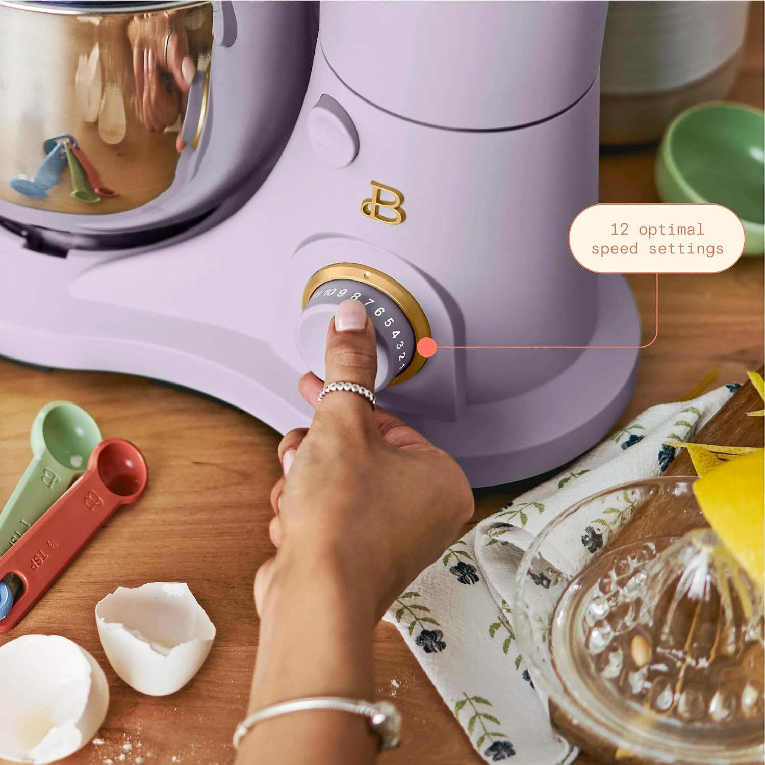 3.5 Qt Stand Mixer, 300W Powerful Motor, Tilt-Head Design with Stainless Steel Bowl, 12 Speeds, Includes Dough Hook Whisk Beater for Baking Mixing (Lavender)