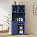 Modern 74.8 inch Tall Kitchen Pantry, Freestanding Buffet with Hutch, Kitchen Pantry Storage Cabinet with Wine Rack and Adjustable Shelves for Dining Room (Blue//1)