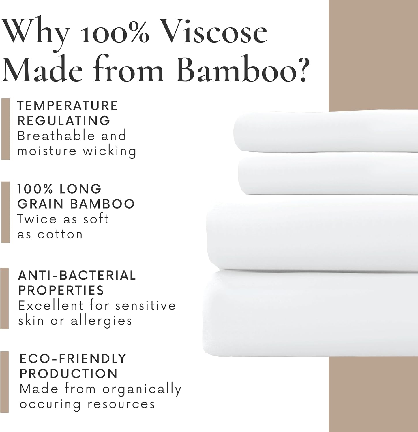 Bamboo Bay 4 Piece King Size Sheet Set, 100% Viscose Made from Bamboo, Breathable, Ultra Soft Cooling Bed Sheets for Hot Sleepers, Beddings with Deep Pockets Fit 16' Mattress, White
