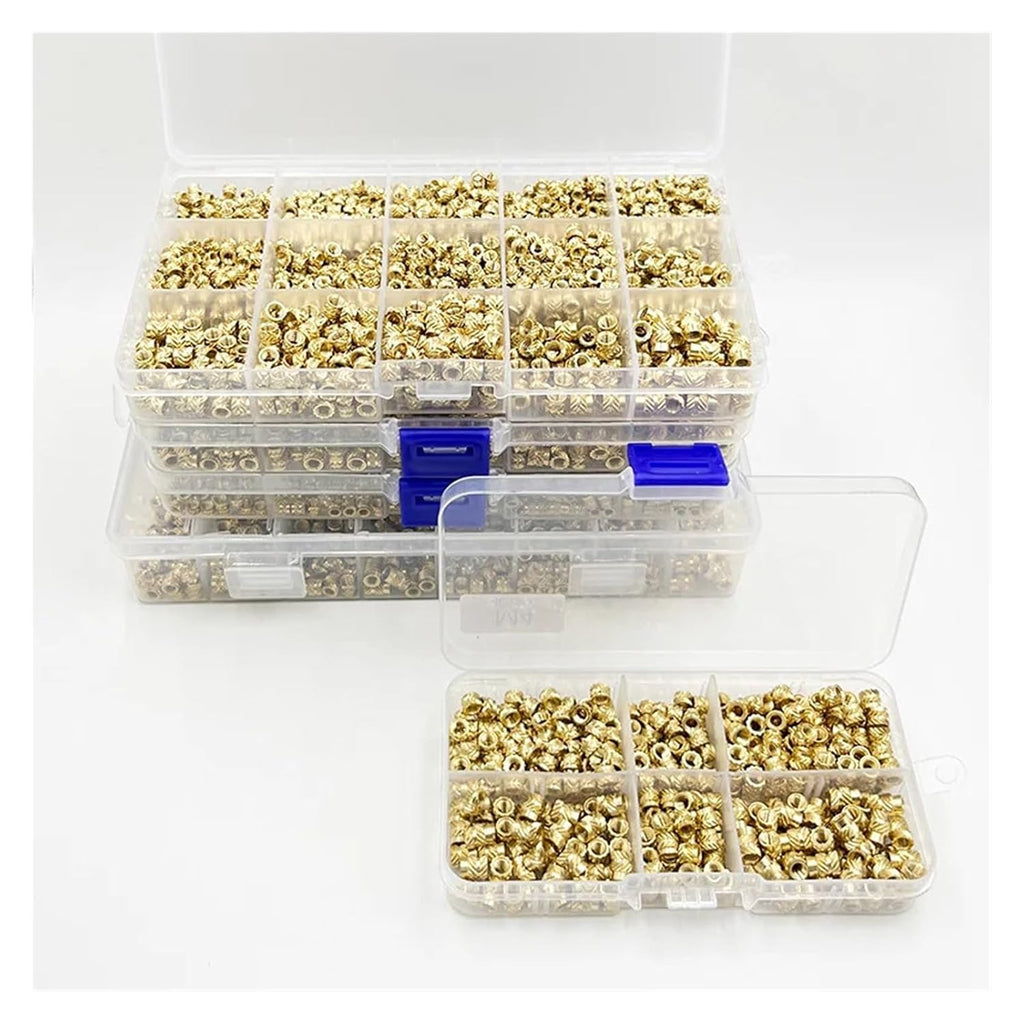 Brass Metric Knurled Nuts，Heat-Set Threaded Insert Brass Threaded Insert Nut Kit M2 M2.5 M3 M4 M5 M6 M8 Hot Melt Heat Knurled Embed Injection Copper Insertnut(1240pcs M3m4)
