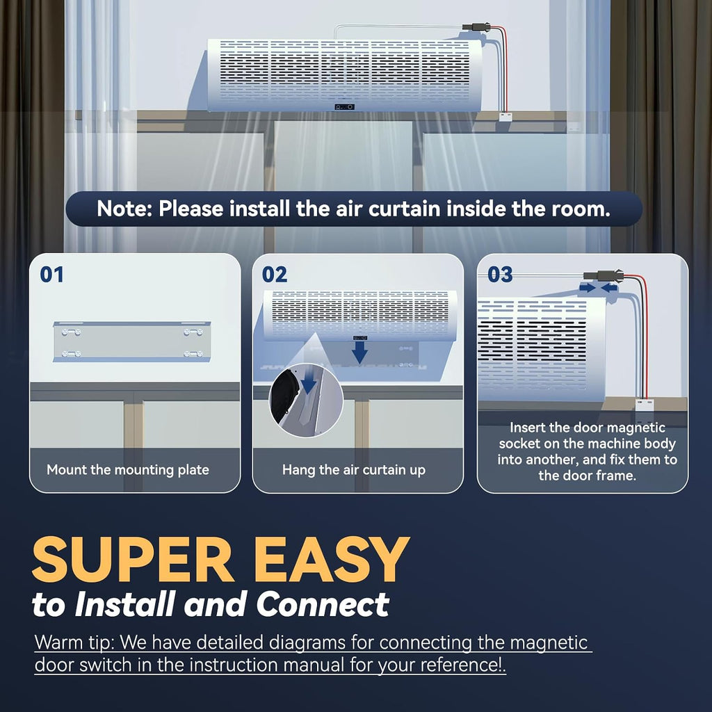 Hanchen 36 Inch Air Curtain 【2026 NEW VERSION】 Magnetic Door Switch 2 Speeds 1527/1292 CFM Uncooled&Unheated Remote Control Super Power Commercial Indoor Heavy Duty Air Door Fan 110V