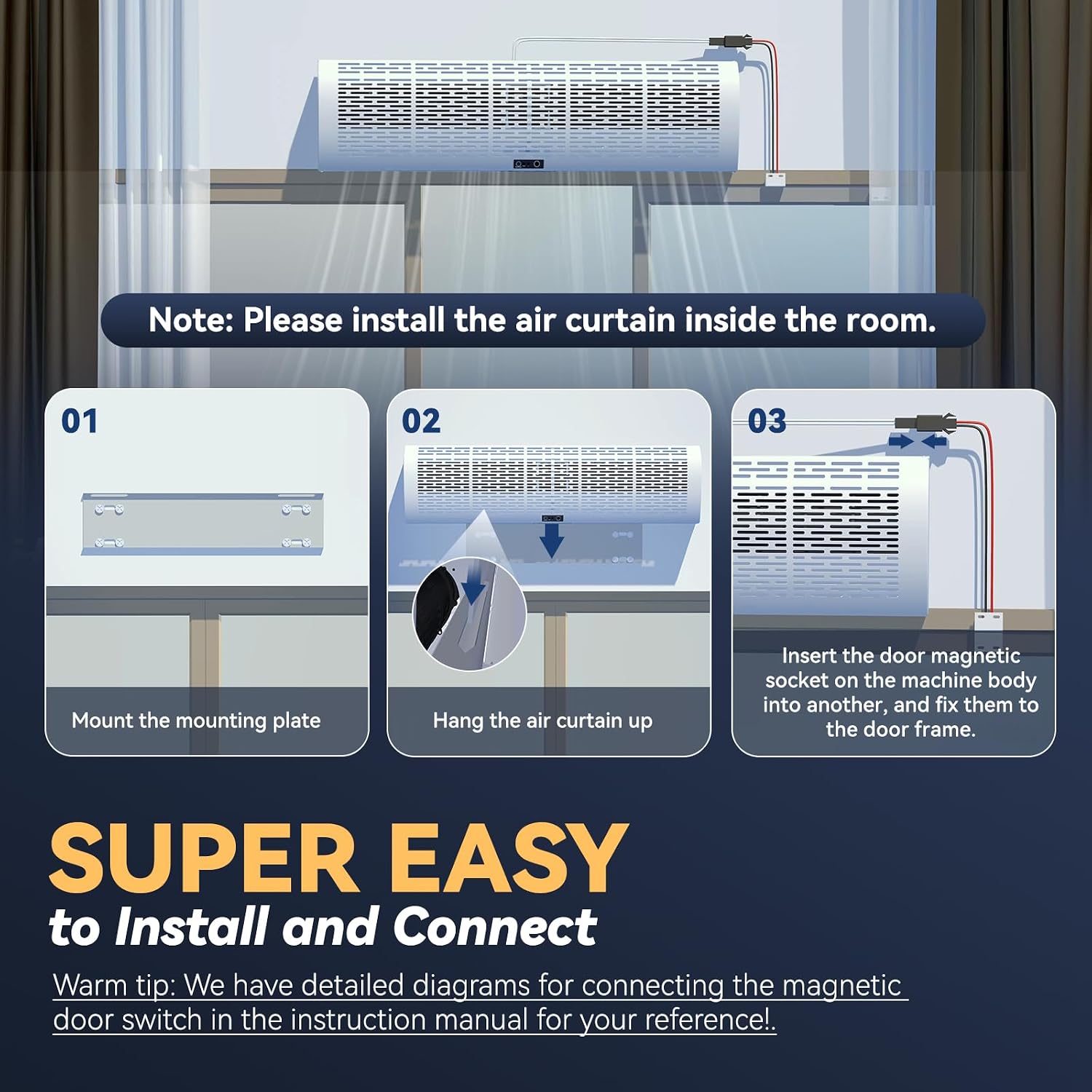 Hanchen 36 Inch Air Curtain 【2026 NEW VERSION】 Magnetic Door Switch 2 Speeds 1527/1292 CFM Uncooled&Unheated Remote Control Super Power Commercial Indoor Heavy Duty Air Door Fan 110V