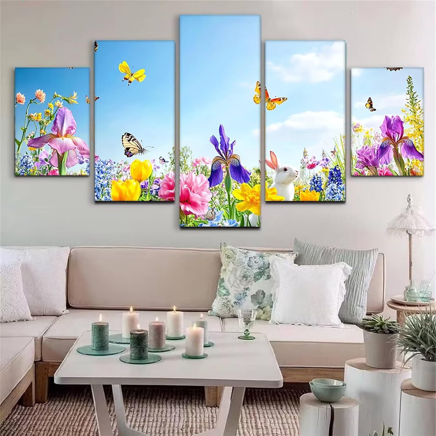 Rabbit Diamond Art 5 Piece Diamond Painting Flowers 5D DIY Full Square Drill Dimond Art Paintings Rhinestones Crafts for Adults Gem Painting for Home Decor Large Artwork for Wall 36 x 70 Inch,Model294
