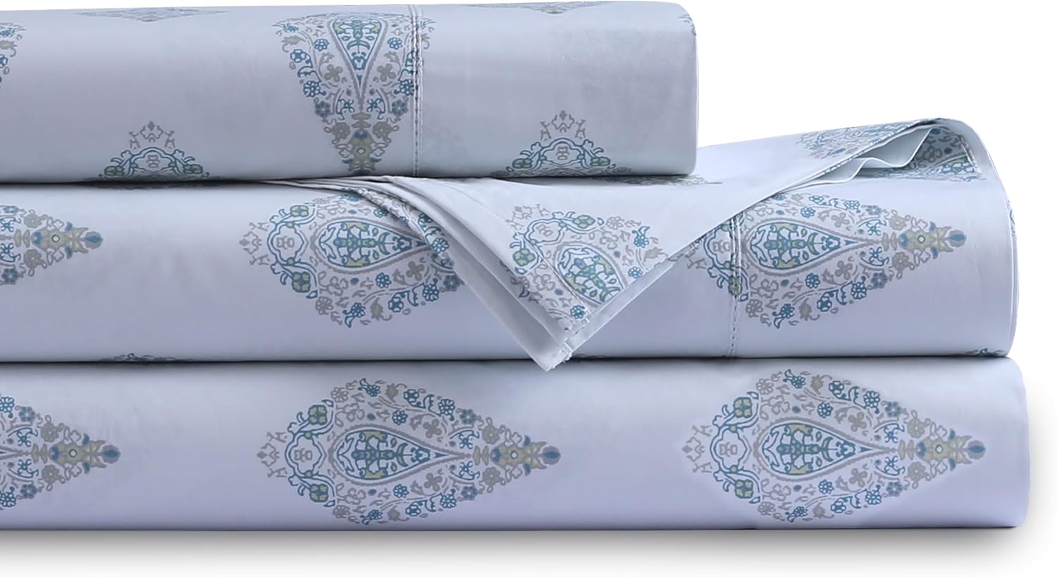Tribeca Living Organic Cotton Queen Percale Sheets - 400 Thread Count, Extra Deep Pocket, Smooth, Crisp and Breathable, 4-Piece Bedding Set, Evelyn