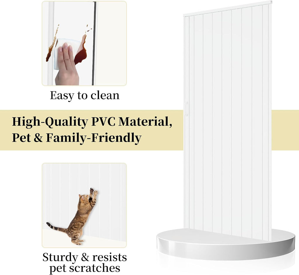 60' x 80' Enhanced Accordion Door Interior, Power Magnetic PVC Folding Door with 2 Handles & All Hardware, Room Divider Accordion Doors for Doorway Closet Basement Bathroom RV Camper, White