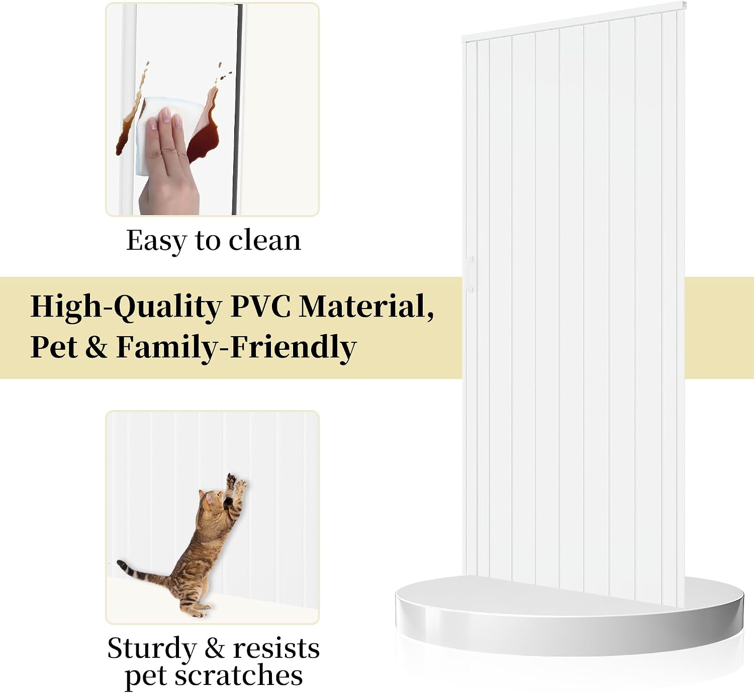 60' x 80' Enhanced Accordion Door Interior, Power Magnetic PVC Folding Door with 2 Handles & All Hardware, Room Divider Accordion Doors for Doorway Closet Basement Bathroom RV Camper, White