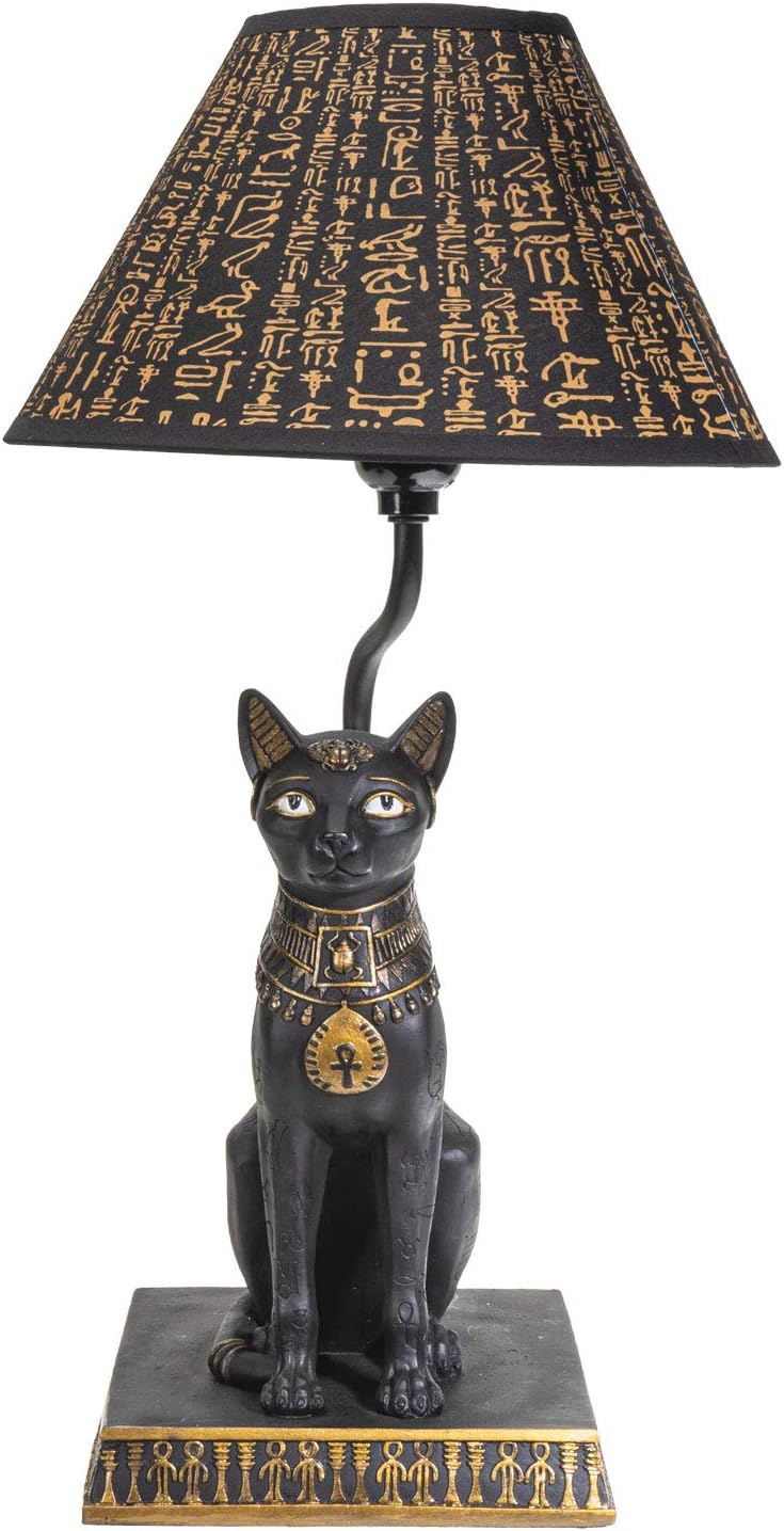 Pacific Giftware Egyptian Bastet Goddess of Fertility Sculptural Table Lamp with Shade 18 inch Tall Egyptian Home Decor (Ebony and Gold)