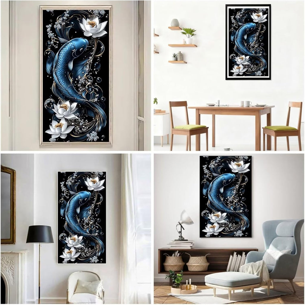 Diamond Art Kits for Adults Fish Diamond Painting Kits, 5D DIY Square Flower Full Drill Dimond Art Paintings Crystal Rhinestones Crafts for Adults for Home Wall Decor, Large Size 36 x 72 Inch,Model930