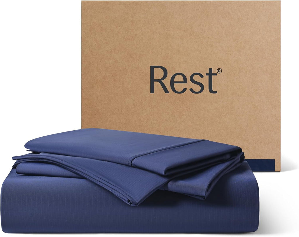 REST® Evercool®+ Starter Sheet Set, Twin Size, Blue, Breathable Bed Sheet for Hot Sleeper and Night Sweats, with Pillowcases, Ionic+ Self-Cleaning Silver Yarn for Sensitive Skin, 3PCS No Flat Sheet