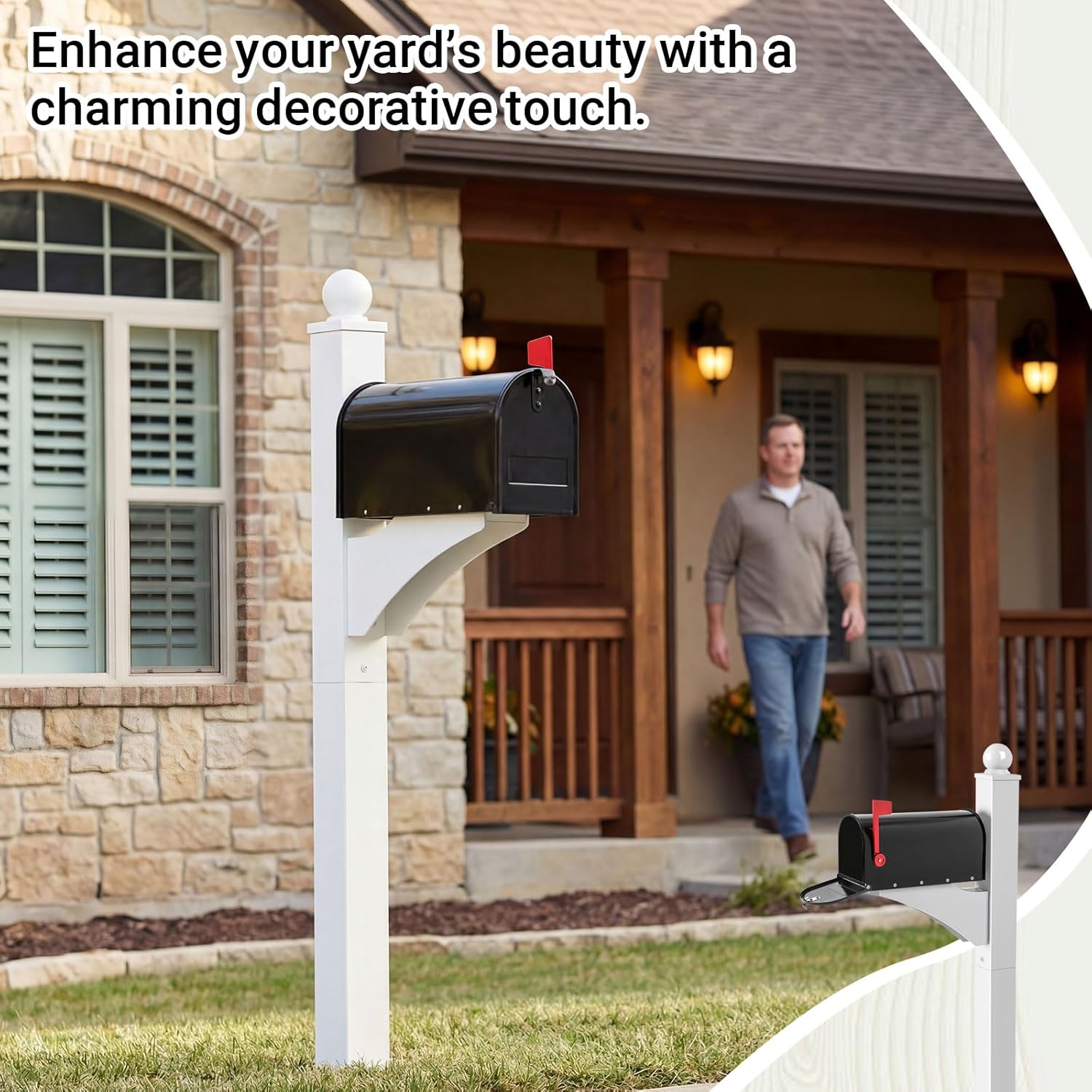 Colingmill White,Black 1 Set Iron Mailbox Posts with Mailbox for Outside Ground Mounting Post 56 Inch Tall Heavy Duty Architectural Stand with 8 Screws for Outdoor Use