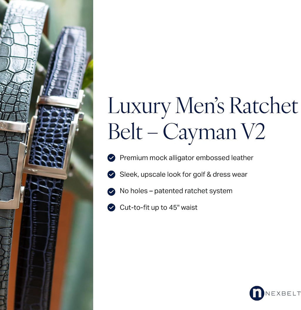 Nexbelt Cayman V2 Ratchet Belt for Men – Adjustable 1 3/8' Strap - Cut-to-Fit - Luxury Golf & Dress Belt