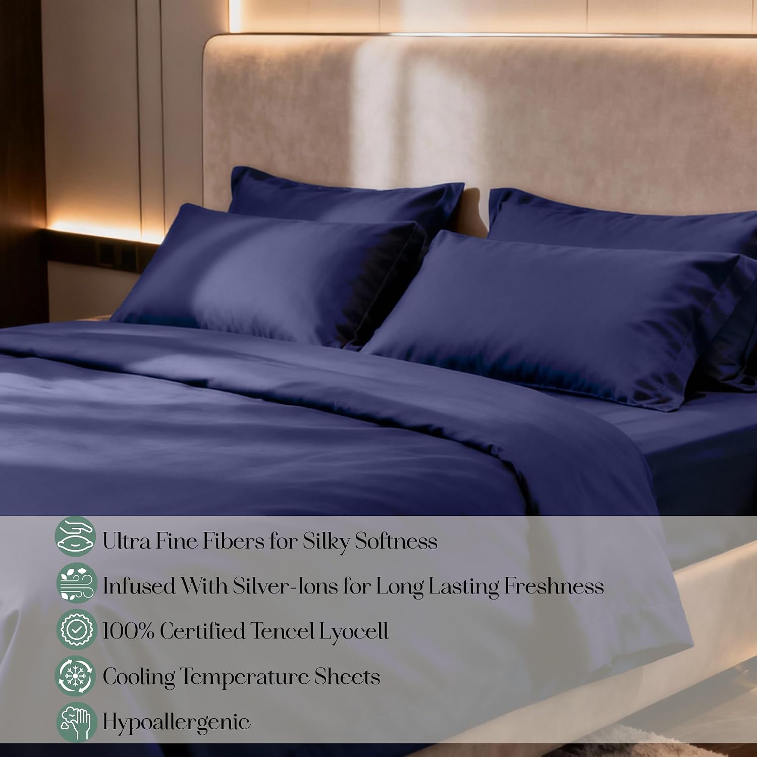 CASILVA Eucalyptus Sheets - Infused with Silver for Anti-Odor, Softer Than Silk Fibers, More Cooling Than Cotton - Perfect for Hot Sleepers & Sensitive Skin - 100% Tencel Lyocell - Queen Sheet Set