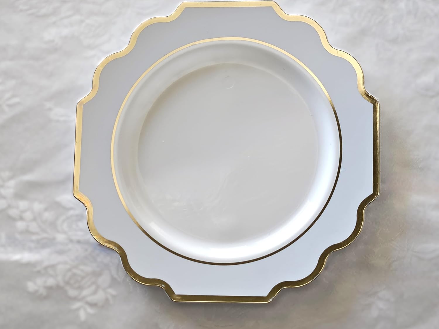 ' OCCASIONS ' 240 Plates Pack (120 Guests) Heavyweight Wedding Party Disposable Plastic Plates Set -120 x 10.5'' Dinner + 120 x 8'' Salad/Dessert Plate (Imperial in White/Blue & Gold)