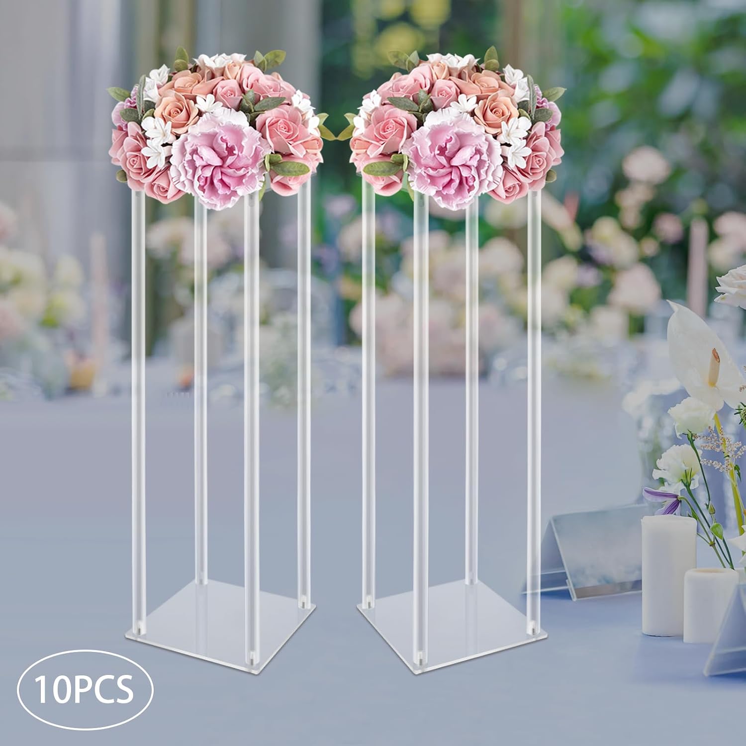 10Pcs Acrylic Flower Vase, 23.62 inch Clear Flower Vases for Centerpieces, Acrylic Column Flower Container, Wedding Flower Stand for Anniversary Celebration