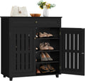 Topeakmart Shoe Cabinet with Doors, 4-Tier Entryway Shoe Storage Cabinet with Adjustable Shelves, Wooden Shoe Rack Organizer for Hallway, Closet, Black