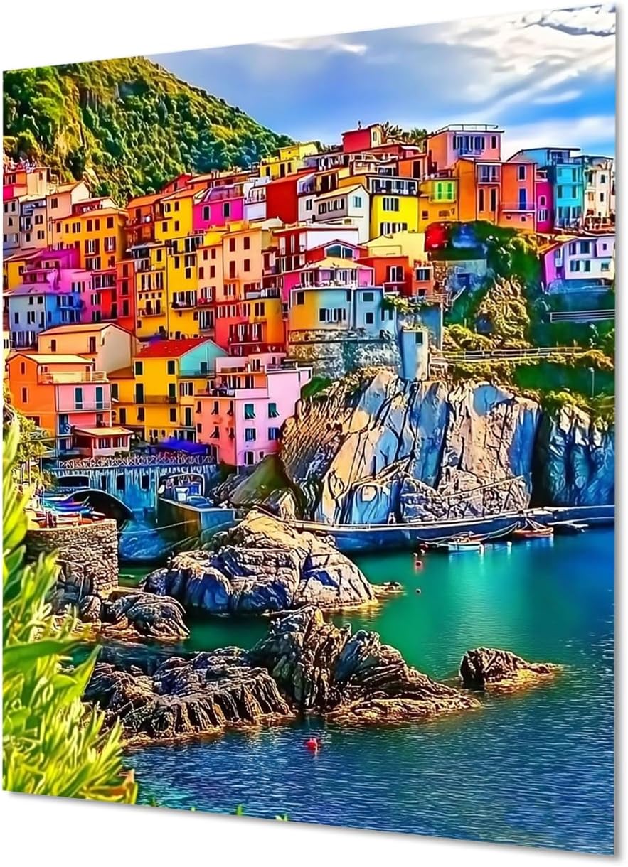 Landscape Dimond Painting Amalfi Coast Diamond Art Kits for Adults Beginners DIY 5D Round Full Dirll Crystal Gem Art Embroidery Paintings, Home Wall Decor Gifts, Hobbies for women 40x54in v7-25O