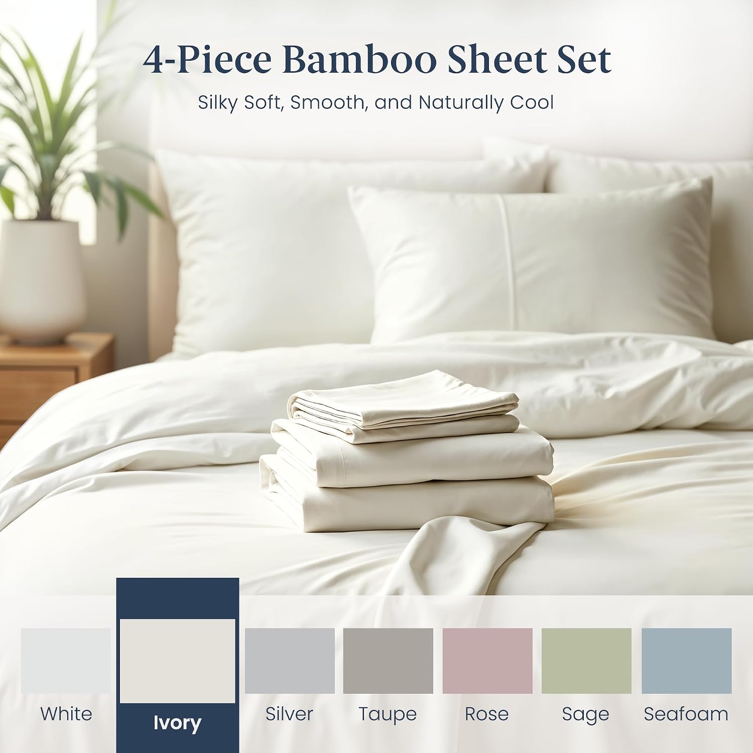 Ella Jayne Viscose Derived from Bamboo Sheets California King Size (4 Pieces) California King Size Ultra Soft & Luxuriously Cooling Eco-Friendly King Sheet Sets Deep Pockets 16 Inch (Ivory)