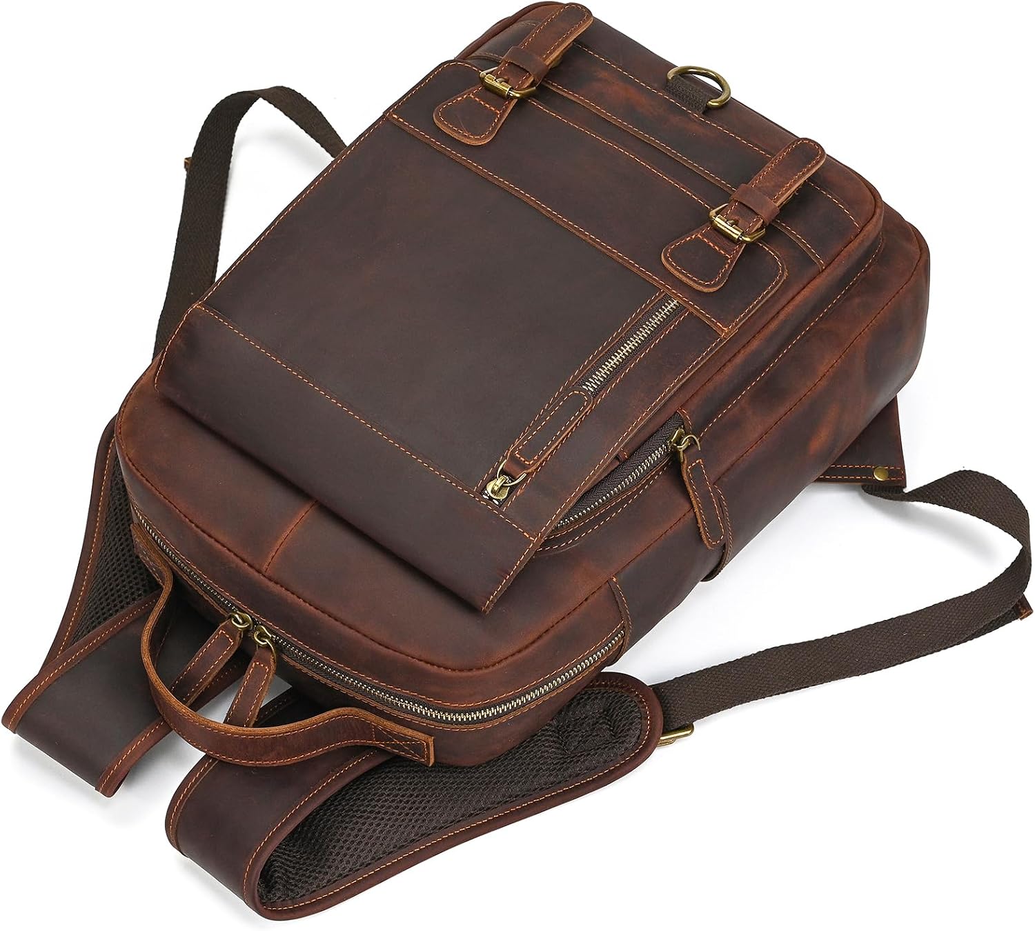 Vintage Full Grain Leather Backpack for Men, 16' Laptop Rucksack For Men Hiking Trave Work Business Bag, 1829 Brown