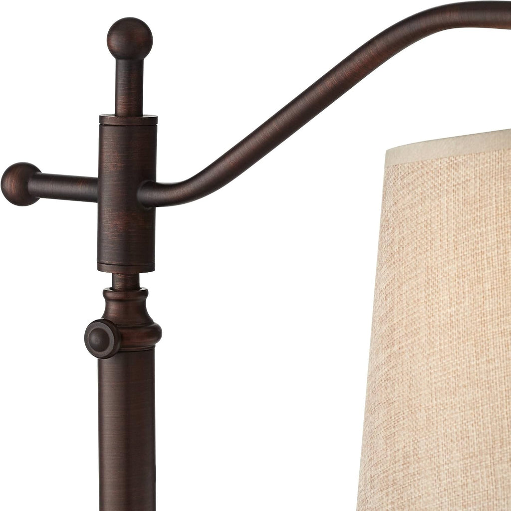 Regency Hill Adley 30 1/2' Tall Downbridge Arm Large Farmhouse Rustic Traditional Desk Lamps Set of 2 Adjustable Height Brown Bronze Finish Metal Tan Shade Home Office Living Room Bedroom Bedside