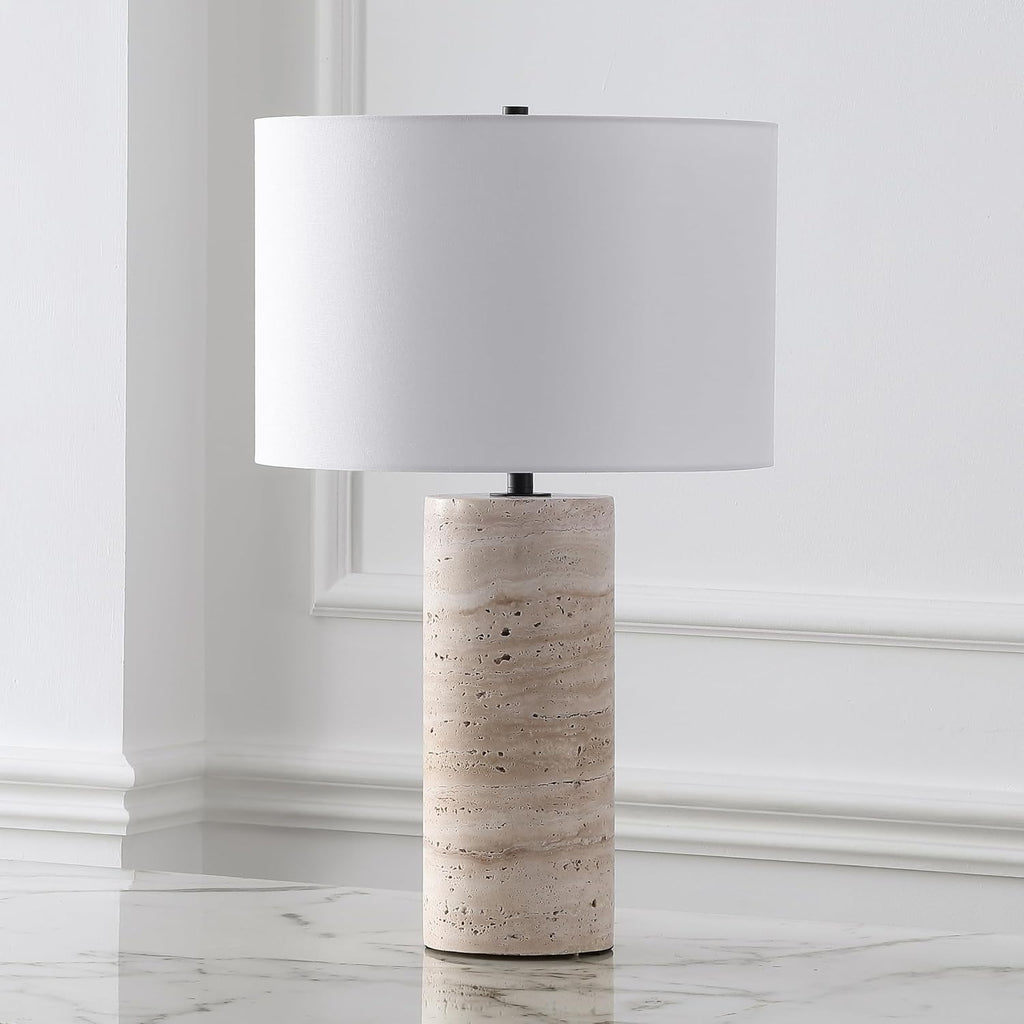 SAFAVIEH Couture Lighting Collection Rynetta Light Brown/White 24-inch Dimmable Table Lamp for Bedroom Living Room Home Office Desk Nightstand (LED Bulb Included)