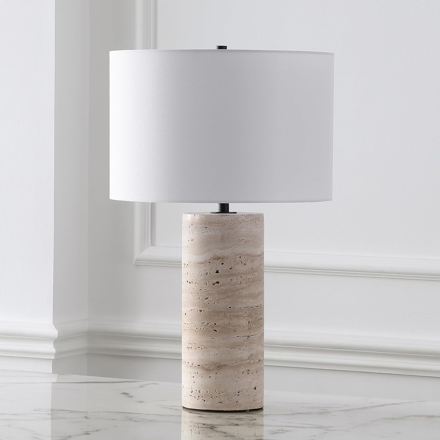 SAFAVIEH Couture Lighting Collection Rynetta Light Brown/White 24-inch Dimmable Table Lamp for Bedroom Living Room Home Office Desk Nightstand (LED Bulb Included)