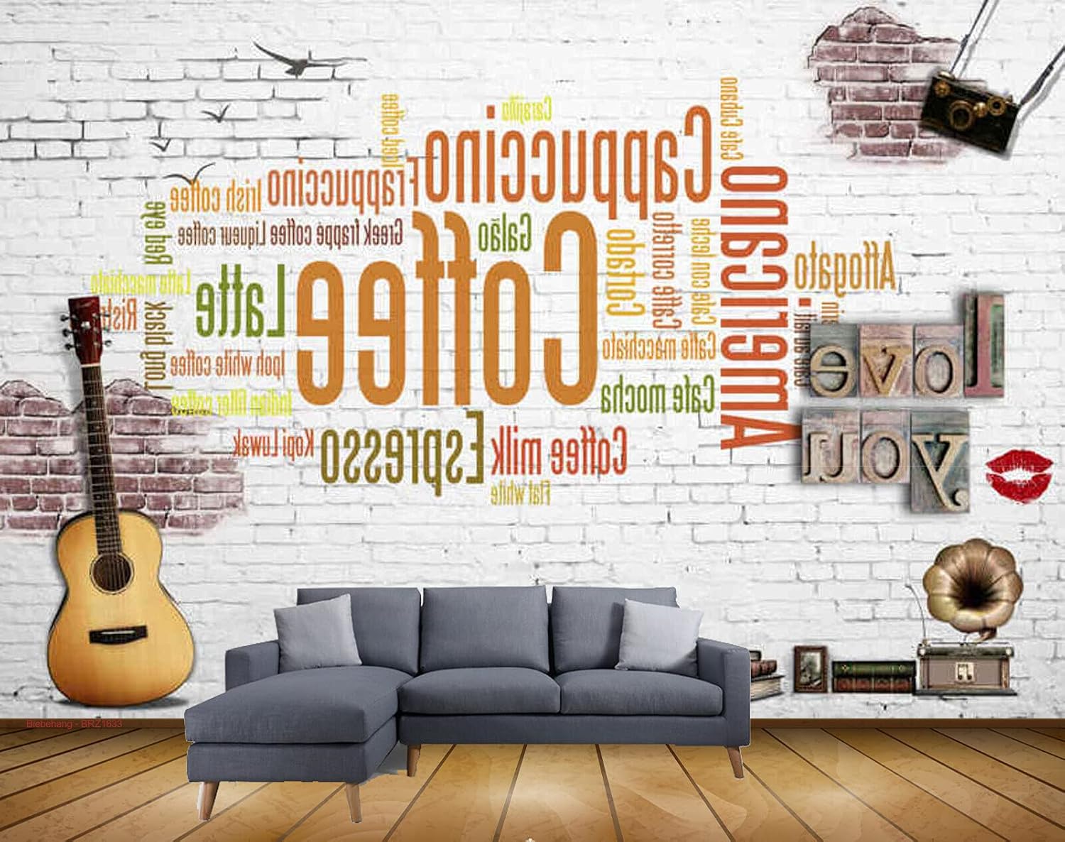 Exclusive BRZ1633 Beautiful Wall Design Theme Musical Instruments Collection HD 3D Wallpaper(365 cm x 274 cm)