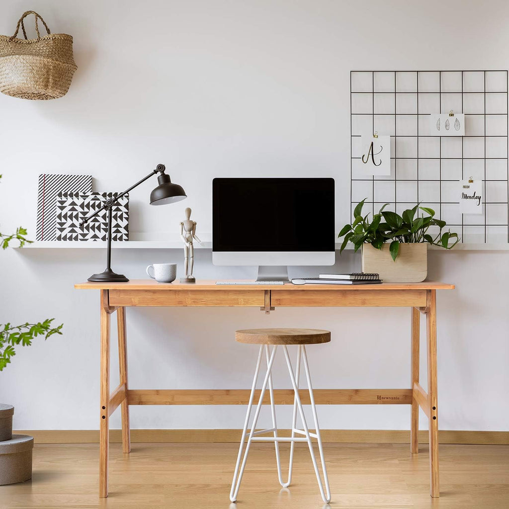 Nnewvante Writing Computer Desk 46' Bamboo Home Office Table with 2 Drawers, Modern Furniture Simple Study Makeup Workstation