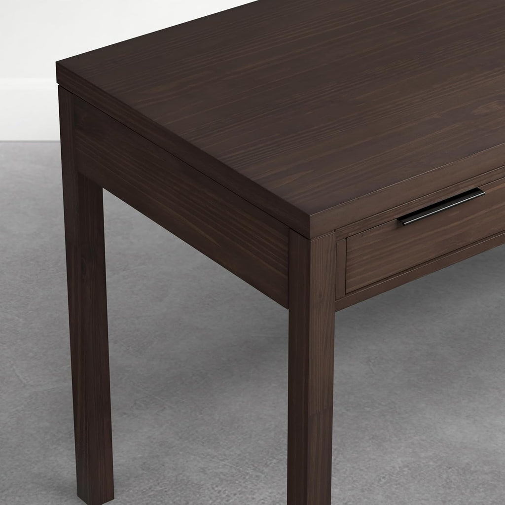 SIMPLIHOME Hollander Desk - 60 Inch Wide Solid Wood Writing Desk in Dark Brown Walnut, Contemporary Home Office Computer Table for Workspace or Study with 2 Drawers and Flip-Down Keyboard Tray