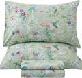 QSH Floral King Size Sheet Sets - Green Flower Bird Butterfly Print Botanical Bedding Egyptian Cotton Printed Sheets King Size Bed Extra Soft and Breathable 17.5' Deep Pockets Bed Sheets 4pcs