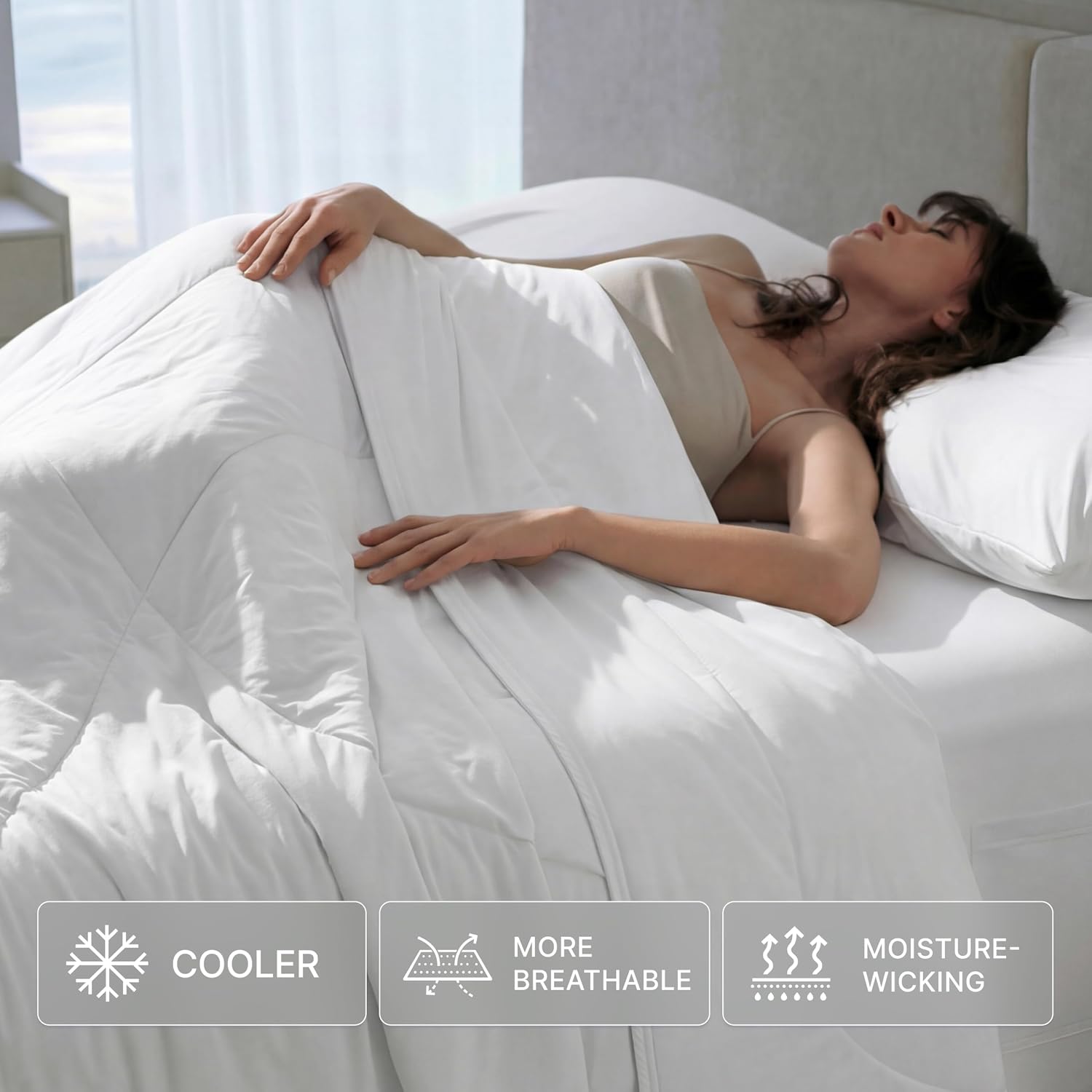 Breescape Cooling Comforter Blanket - BlendTek Q-Max>0.46 Tech, Cooling Blanket for Hot Sleepers & Night Sweats Relief, Breathable Lightweight Summer Bedding, King/Cali King 106x96 in, Snow White