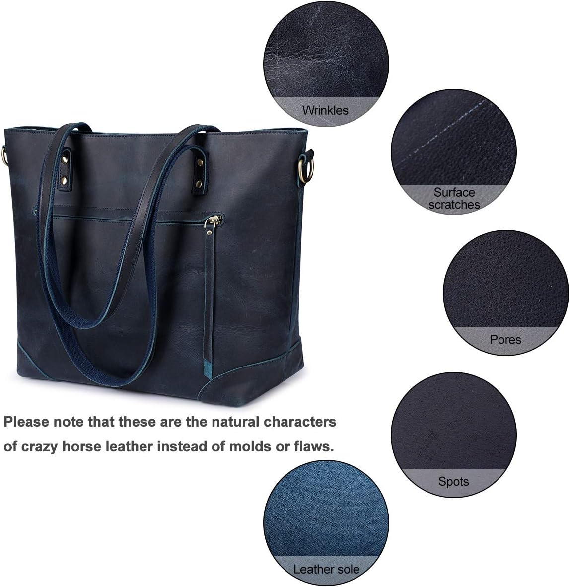 S-ZONE Vintage Genuine Leather Shoulder Bag Work Totes for Women Purse Handbag with Back Zipper Pocket Large