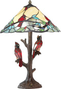 RIVER OF GOODS - Stained Glass Triple Lit Cardinals on Tree Table Lamp - 23.75' in - Table Lamp for Bedroom - Bedside Lamp - Desk Lamps for Home Office - Tiffany Style - Multi Color