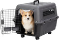 SportPet Airline Compliant MEDIUM 26.5' Travel Dog Kennel-Durable Plastic Airline Pet Carrier w/ Removable Wheels & Food Bowls, Collapsible Indoor/Outdoor Dog Kennel, Dogs up to 23'L & 15'H-Dark Gray